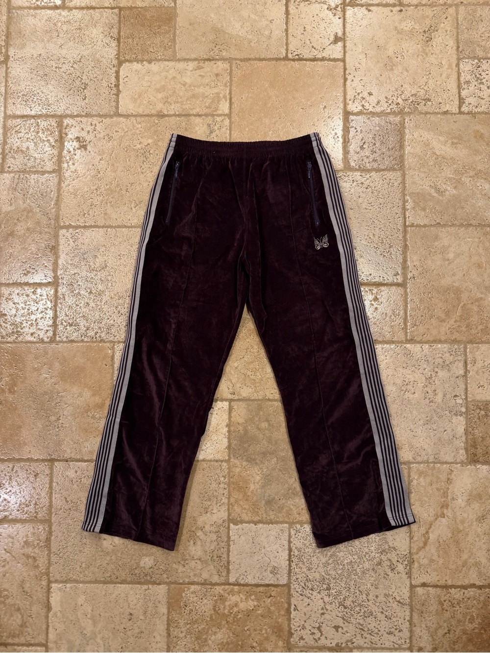Needles Velour Velvet Burgandy Red Striped Track Pants